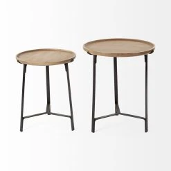Outlet 🎁 Mercana Helios III 20L X 24H Set Of Two Round Brown Solid Wood Iron Base Nesting End/Side Tables 👍 -Mercana Shop Helios III 20L x 24H Set of Two Round Brown Solid Wood Iron Base Nesting End Side Tables 3