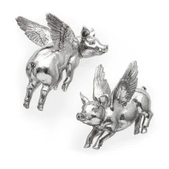 New 👍 Mercana Hogbadi Silver Resin Flying Pigs Decorative Wall Accents, Set Of 2 😀