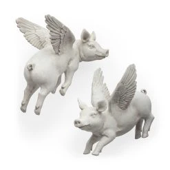 Wholesale 😉 Mercana Hogbadi White Resin Flying Pigs Decorative Wall Accents, Set Of 2 👏