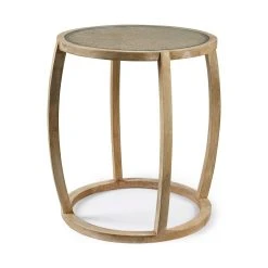 Buy 👏 Mercana Hubbard I 22L X 22W Light Brown Wood Round Top W/Glass Accent Table 🤩