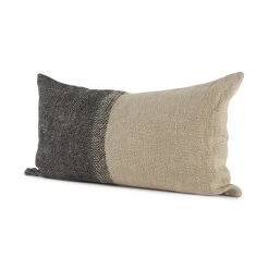Deals 😀 Mercana Isolde 14L X 26W Beige And Dark Gray Fabric Color Blocked Decorative Pillow Cover 👍