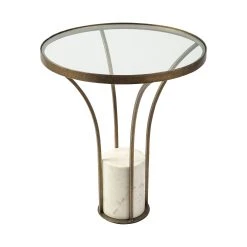 Coupon 😀 Mercana Jacinta II 21" Round Glass Top Metal And Marble Pedestal End/Side Table ✨