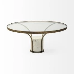 Coupon 😀 Mercana Jacinta II 21" Round Glass Top Metal And Marble Pedestal End/Side Table ✨ -Mercana Shop Jacinta II 2122 Round Glass Top Metal and Marble Pedestal End Side Table 9