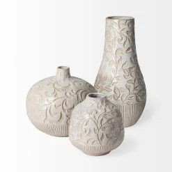 Promo 🥰 Mercana Jadiza I Small White Glaze Floral Patterned Ceramic Vase 🧨 -Mercana Shop Jadiza I Small White Glaze Floral Patterned Ceramic Vase 2