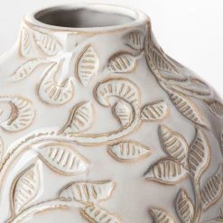 Promo 🥰 Mercana Jadiza I Small White Glaze Floral Patterned Ceramic Vase 🧨 -Mercana Shop Jadiza I Small White Glaze Floral Patterned Ceramic Vase 3