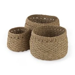 Cheapest 🛒 Mercana Jarek 15.0L X 15.0W X 11.8H (Set Of 3) Medium Brown Seagrass Basket Cross Weave Round Basket 🔥