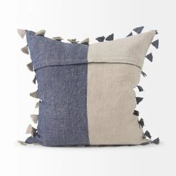Outlet 👏 Mercana Joelle Blue And Beige Color Blocked W/Tassels Rectangle Decorative Pillow Cover ❤️ 27 Outlet 👏 Mercana Joelle Blue And Beige Color Blocked W/Tassels Rectangle Decorative Pillow Cover ❤️ -Mercana Shop Joelle 14.0L x 26.0W x 0.2H Blue and Beige Color Blocked W Tassels Rectangle Decorative Pillow Cover 12