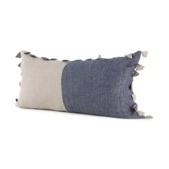 Outlet 👏 Mercana Joelle Blue And Beige Color Blocked W/Tassels Rectangle Decorative Pillow Cover ❤️