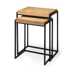 Outlet 👏 Mercana Karissa Brown Wood/ Black Metal Nesting Tables (Set Of 2) - 19.3L X 13.0W X 24.8H 🎁