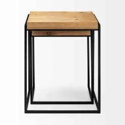 Outlet 👏 Mercana Karissa Brown Wood/ Black Metal Nesting Tables (Set Of 2) - 19.3L X 13.0W X 24.8H 🎁 -Mercana Shop Karissa 28Set of 229 19.3L x 13W x 24.8H Light Brown Wood Top W Black Metal Base Nesting Accent Tables 3