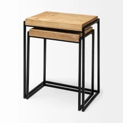Outlet 👏 Mercana Karissa Brown Wood/ Black Metal Nesting Tables (Set Of 2) - 19.3L X 13.0W X 24.8H 🎁 -Mercana Shop Karissa 28Set of 229 19.3L x 13W x 24.8H Light Brown Wood Top W Black Metal Base Nesting Accent Tables 4