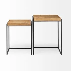 Outlet 👏 Mercana Karissa Brown Wood/ Black Metal Nesting Tables (Set Of 2) - 19.3L X 13.0W X 24.8H 🎁 -Mercana Shop Karissa 28Set of 229 19.3L x 13W x 24.8H Light Brown Wood Top W Black Metal Base Nesting Accent Tables 5