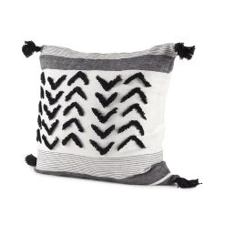 Discount ⌛ Mercana Kimia 14L X 26W White, Gray, And Black Fabric Herringbone And Fringed Decorative Pillow Cover ✨ -Mercana Shop Kimia 14L x 26W White2C Gray2C and Black Fabric Herringbone and Fringed Decorative Pillow Cover 13