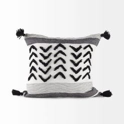 Discount ⌛ Mercana Kimia 14L X 26W White, Gray, And Black Fabric Herringbone And Fringed Decorative Pillow Cover ✨ -Mercana Shop Kimia 14L x 26W White2C Gray2C and Black Fabric Herringbone and Fringed Decorative Pillow Cover 14