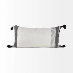 Discount ⌛ Mercana Kimia 14L X 26W White, Gray, And Black Fabric Herringbone And Fringed Decorative Pillow Cover ✨ -Mercana Shop Kimia 14L x 26W White2C Gray2C and Black Fabric Herringbone and Fringed Decorative Pillow Cover 3