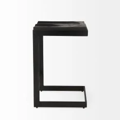 Cheap 😀 Mercana Kiran Black Solid Wood Seat W/ Black Iron Base Counter Stool ✔️ -Mercana Shop Kiran 18L x 17W x 26H Black Wood W Black Metal Base C Shape Counter Stool 2