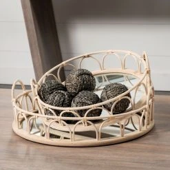 Cheapest 🌟 Mercana Leona (Set Of 2) Natural Wicker Woven Mirrored Base Nesting Trays - 19.3L X 18.9W X 5.7H 😉 -Mercana Shop Leona 28Set of 229 Natural Wicker Woven Mirrored Base Nesting Trays 5