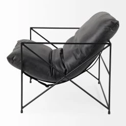 Buy 🎁 Mercana Leonidas Black Faux Leather W/Black Metal Frame Accent Chair Brown 🎁 -Mercana Shop Leonidas 28.7L x 29.9W x 24.0H Black Faux Leather Seat W Black Metal Frame Accent Chair 2