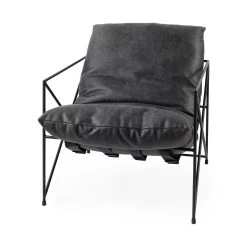 Buy 🎁 Mercana Leonidas Black Faux Leather W/Black Metal Frame Accent Chair Brown 🎁