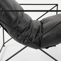 Buy 🎁 Mercana Leonidas Black Faux Leather W/Black Metal Frame Accent Chair Brown 🎁 -Mercana Shop Leonidas 28.7L x 29.9W x 24.0H Black Faux Leather Seat W Black Metal Frame Accent Chair 6