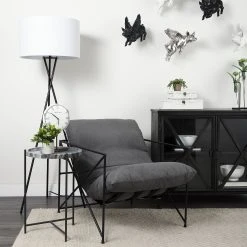 Promo 😍 Mercana Leonidas Grey Fabric Wrap W/Black Metal Frame Accent Chair - 28.5" W X 29.5" D X 34.0" H ⌛ -Mercana Shop Leonidas Grey Fabric Wrap Black Metal Frame Accent Chair 14