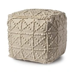 Top 10 ❤️ Mercana Leroy Square Cream Wool Pouf W/ Popcorn Detail ⭐