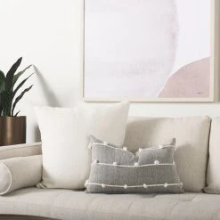 Brand new ⌛ Mercana Linda 13 X 21 Navy And Cream With White Detail Decorative Pillow Cover 🎉 -Mercana Shop Linda 13 x 21 Navy And Cream With White Detail Decorative Pillow Cover 3