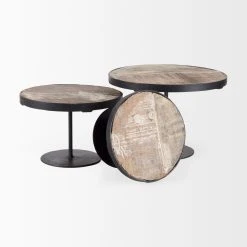 Outlet 🤩 Mercana Lorenz Light Brown Wood W/Black Metal Base Round Decorative Display Stands (Set Of 3) ✨ -Mercana Shop Lorenz Light Brown Wood w Black Metal Base Round Decorative Display Stands 28Set of 329 2