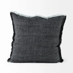 Hot Sale โ Mercana Malia Dark Gray Fabric W/ Teal Fringed Edges Pillow Cover ๐งจ 25 Hot Sale โ Mercana Malia Dark Gray Fabric W/ Teal Fringed Edges Pillow Cover ๐งจ -Mercana Shop Malia 14L x 26W Dark Gray Fabric Fringed Decorative Pillow Cover 10