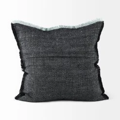 Hot Sale โ Mercana Malia Dark Gray Fabric W/ Teal Fringed Edges Pillow Cover ๐งจ 27 Hot Sale โ Mercana Malia Dark Gray Fabric W/ Teal Fringed Edges Pillow Cover ๐งจ -Mercana Shop Malia 14L x 26W Dark Gray Fabric Fringed Decorative Pillow Cover 12