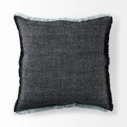 Hot Sale โ Mercana Malia Dark Gray Fabric W/ Teal Fringed Edges Pillow Cover ๐งจ 28 Hot Sale โ Mercana Malia Dark Gray Fabric W/ Teal Fringed Edges Pillow Cover ๐งจ -Mercana Shop Malia 14L x 26W Dark Gray Fabric Fringed Decorative Pillow Cover 13