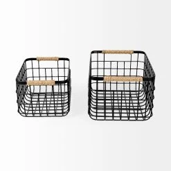 Best deal 🌟 Mercana Marius 20.9L X 15.2W X 12.2 Set Of Two Matte Black Metal W/ Rope Trim Rectangular Baskets 💯 -Mercana Shop Marius 20.9L x 15.2W x 12.2 Set of Two Matte Black Metal W Rope Trim Rectangular Baskets 2
