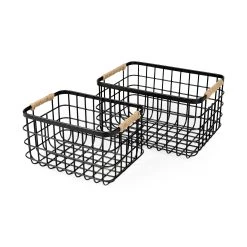 Best deal 🌟 Mercana Marius 20.9L X 15.2W X 12.2 Set Of Two Matte Black Metal W/ Rope Trim Rectangular Baskets 💯