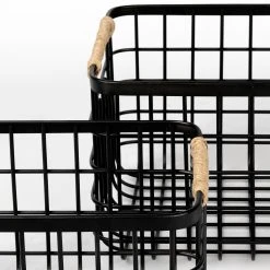 Best deal 🌟 Mercana Marius 20.9L X 15.2W X 12.2 Set Of Two Matte Black Metal W/ Rope Trim Rectangular Baskets 💯 -Mercana Shop Marius 20.9L x 15.2W x 12.2 Set of Two Matte Black Metal W Rope Trim Rectangular Baskets 5