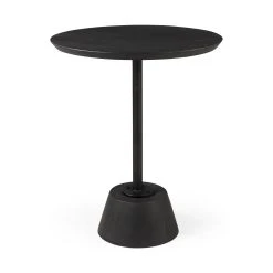 Brand new 👏 Mercana Maxwell Dark Brown Wood W/Black Metal Pedestal Round Side Table 🔥