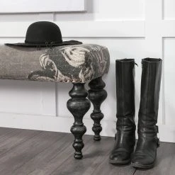 Coupon ⌛ Mercana Alhambra Gray Upholstered Seat W/ Black Solid Wood Legs Accent Bench - 55"W X 14"D X 18"H 😍 -Mercana Shop Mercana Alhambra 55 x 18 Upholstered Gray Seat Dark Wood Legs Accent Bench 9