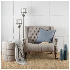 Wholesale 🎉 Mercana Beacon 20.5"H Cream Fabric W/ Metal Tacks Round Ottoman 🤩 -Mercana Shop Mercana Beacon I Ottoman 1