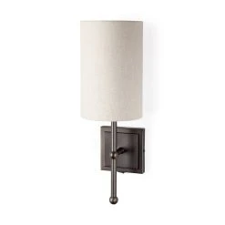 Discount 🤩 Mercana Bourgeois II 6W X 16H X 9D White Fabric Shade Brown Metal Base Wall Sconce - 9.0L X 6.0W X 16.0H 🧨