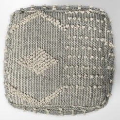 Cheapest 🥰 Mercana Brinket Gray/Cream Polyester Handwoven Square Pouf 😉 -Mercana Shop Mercana Brinket Gray Cream Polyester Handwoven Square Pouf 2