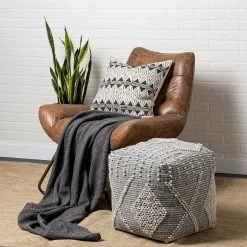 Cheapest 🥰 Mercana Brinket Gray/Cream Polyester Handwoven Square Pouf 😉 -Mercana Shop Mercana Brinket Gray Cream Polyester Handwoven Square Pouf 4