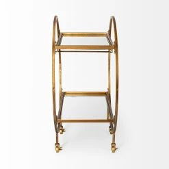 Buy ⌛ Mercana Carola Gold Frame Two-Tier Glass Shelves W/Stemware Holder Bar Cart - 36.25L X 18.0W X 40.25H 🎁 -Mercana Shop Mercana Carola Gold Frame Two Tier Glass Shelves w Stemware Holder Bar Cart 2