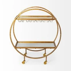 Buy ⌛ Mercana Carola Gold Frame Two-Tier Glass Shelves W/Stemware Holder Bar Cart - 36.25L X 18.0W X 40.25H 🎁 -Mercana Shop Mercana Carola Gold Frame Two Tier Glass Shelves w Stemware Holder Bar Cart 3