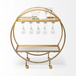 Buy ⌛ Mercana Carola Gold Frame Two-Tier Glass Shelves W/Stemware Holder Bar Cart - 36.25L X 18.0W X 40.25H 🎁 -Mercana Shop Mercana Carola Gold Frame Two Tier Glass Shelves w Stemware Holder Bar Cart 4