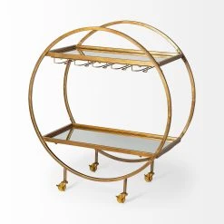 Buy ⌛ Mercana Carola Gold Frame Two-Tier Glass Shelves W/Stemware Holder Bar Cart - 36.25L X 18.0W X 40.25H 🎁 -Mercana Shop Mercana Carola Gold Frame Two Tier Glass Shelves w Stemware Holder Bar Cart 6