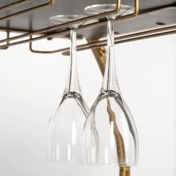 Buy ⌛ Mercana Carola Gold Frame Two-Tier Glass Shelves W/Stemware Holder Bar Cart - 36.25L X 18.0W X 40.25H 🎁 -Mercana Shop Mercana Carola Gold Frame Two Tier Glass Shelves w Stemware Holder Bar Cart 9