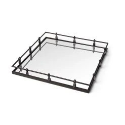 Wholesale 👏 Mercana Christa Natural Metal Mirrored Base Square Tray - 22.0L X 22.0W X 3.1H 🌟