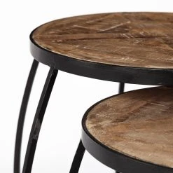 Hot Sale 💯 Mercana Clapp III 20 X 26 Set Of Two Round Top Wooden And Black Metal Frame Nesting Accent Tables - 20.0L X 20.1W X 26.0H 🥰 -Mercana Shop Mercana Clapp III 20 x 26 Set of Two Round Top Wooden and Black Metal Frame Nesting Accent Tables 2