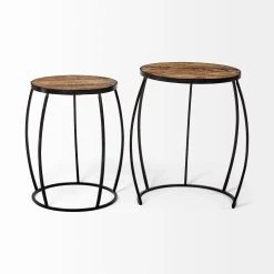 Hot Sale 💯 Mercana Clapp III 20 X 26 Set Of Two Round Top Wooden And Black Metal Frame Nesting Accent Tables - 20.0L X 20.1W X 26.0H 🥰 -Mercana Shop Mercana Clapp III 20 x 26 Set of Two Round Top Wooden and Black Metal Frame Nesting Accent Tables