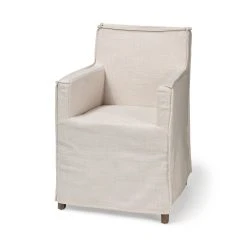 Discount ✔️ Mercana Elbert II Cream Fabric Slip-Cover W/ Brown Solid Wood Frame Dining Chair - 23.5"W X 22"D X 35.5"H 😍