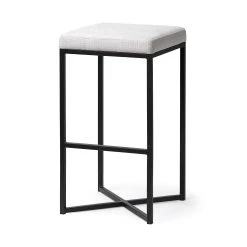 Flash Sale 🤩 Mercana Frodo 29.75" Seat Height White Fabric Seat Black Metal Base Stool ✔️